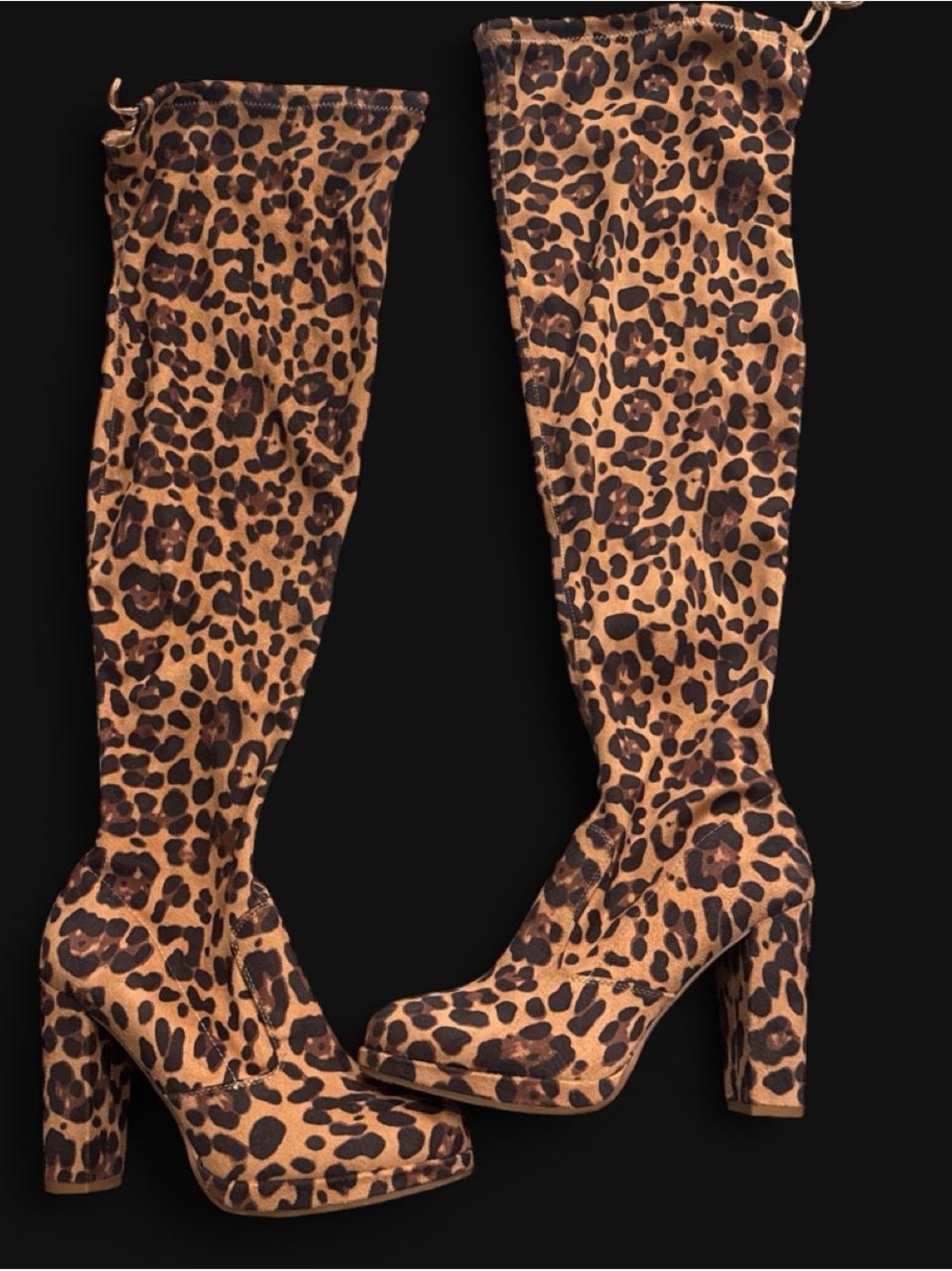Gianni Bini Leopard Print Over-the-Knee Block Heel Boots - Brown & Black